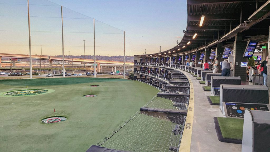 Side view of Topgolf game bay.